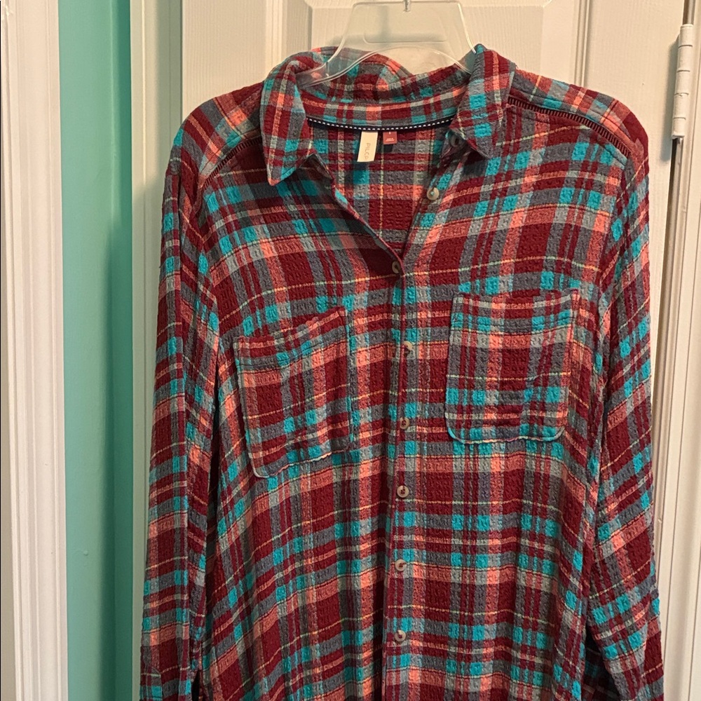 Pilcro Red and Teal Plaid Tunic